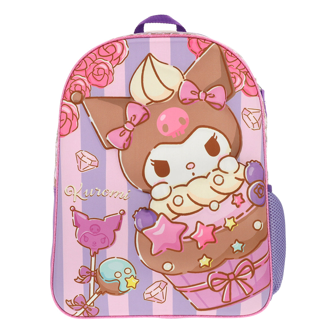Set Escolar Mochila, Lonchera y Estuchera Hello Kitty de Kuromi Cupcake Edición 04